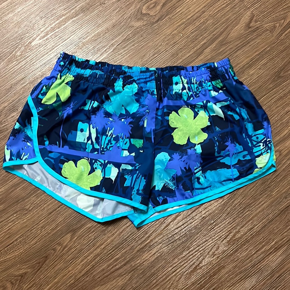 Women's Floral Athletic Shorts - Blue Teal